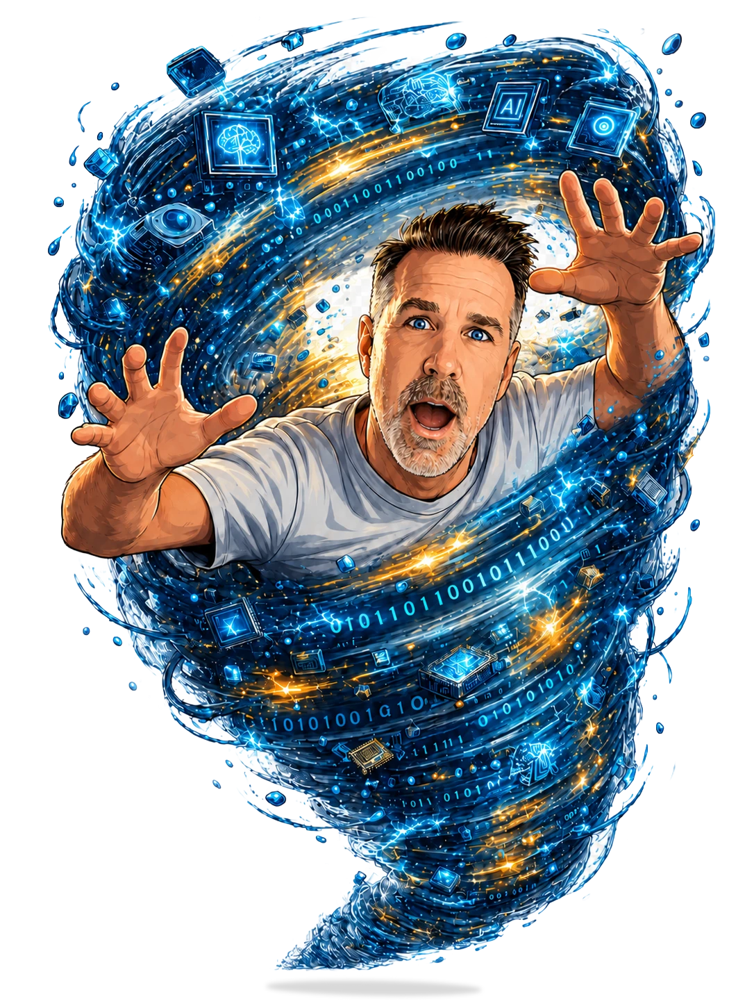 Illustration of Vance being pulled into an AI whirlwind